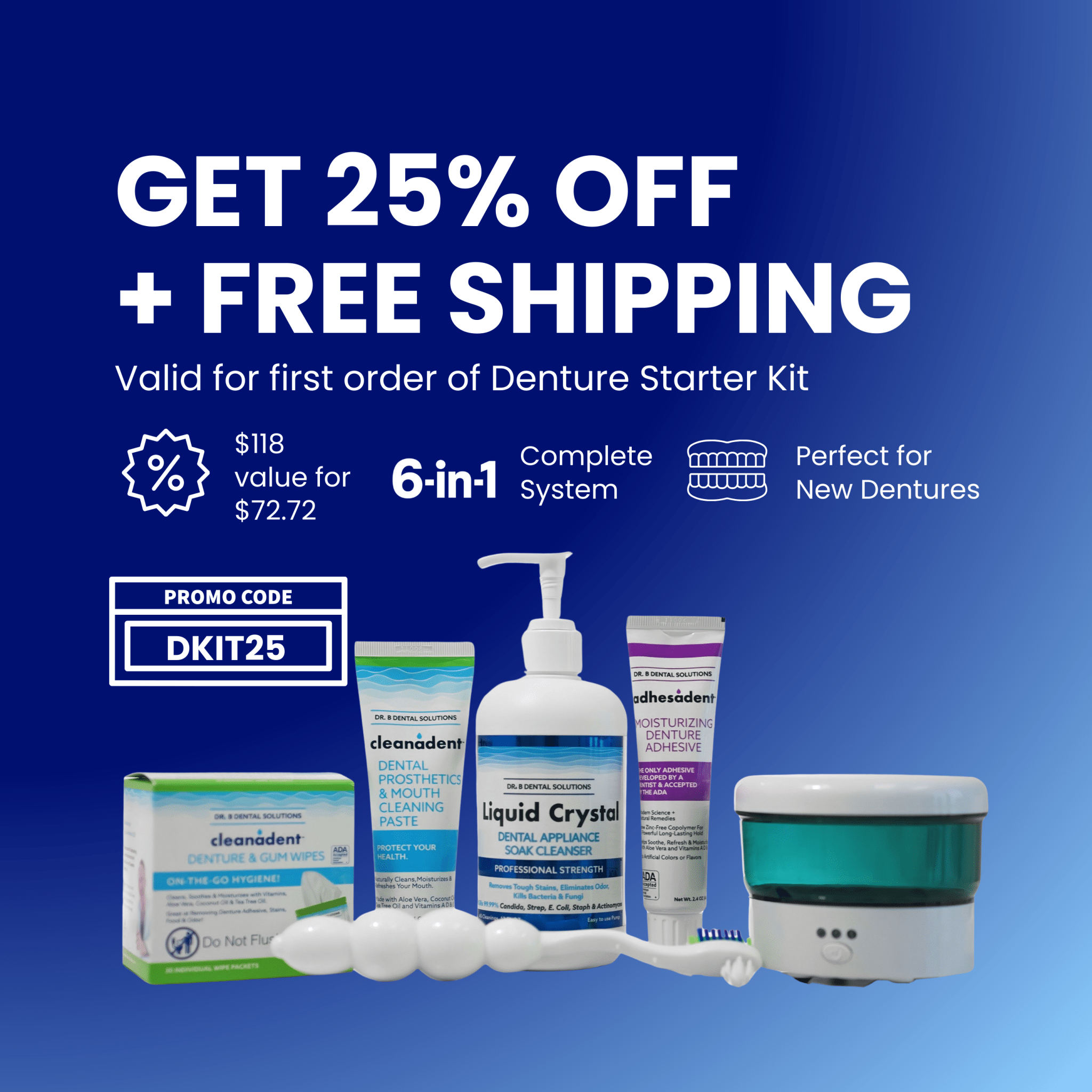 Denture Starter Kit by Dr. B – Complete Dentist - Designed Care System - Dr. B Dental SolutionsDenture Starter Kit by Dr. B – Complete Dentist - Designed Care System2979Dr B Dental SolutionsL-DENTKITLiquid CrystalDenture Starter Kit by Dr. B – Complete Dentist - Designed Care System