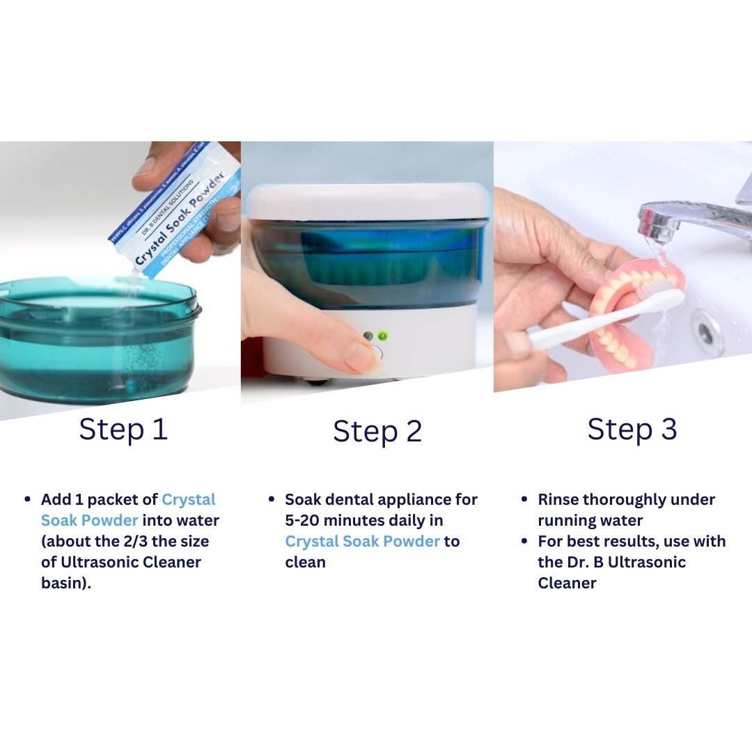 Powder Crystal Soak Cleanser - Dr. B Dental Solutions disinfecting cleaner for dentures retainers aligners snoring -2