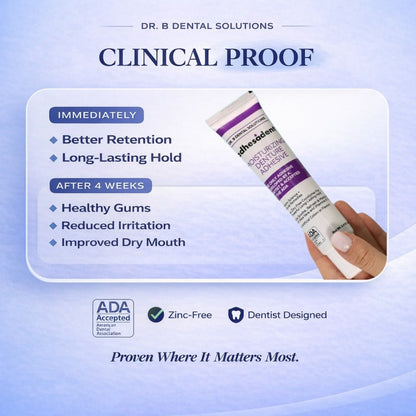 Adhesadent Moisturizing Denture Adhesive - Dr. B Dental SolutionsAdhesadent Moisturizing Denture AdhesiveAdhesadentDr B Dental SolutionsAD-2Pack2 PackAdhesadent ADA Accepted clinical proof — immediate better retention and long - lasting hold
